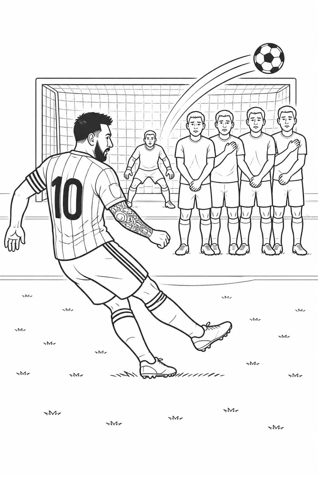 Messi beim Freistoß Ausmalbild