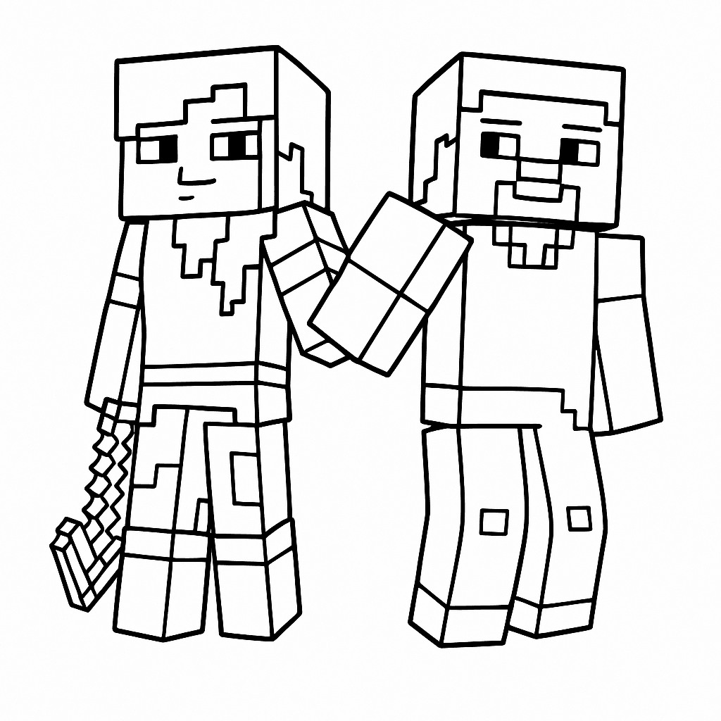Minecraft Alex und Steve Ausmalbild