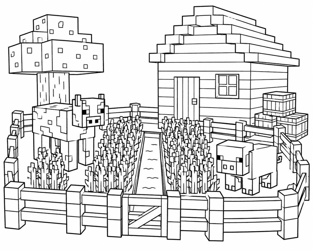 Minecraft Farm Ausmalbild