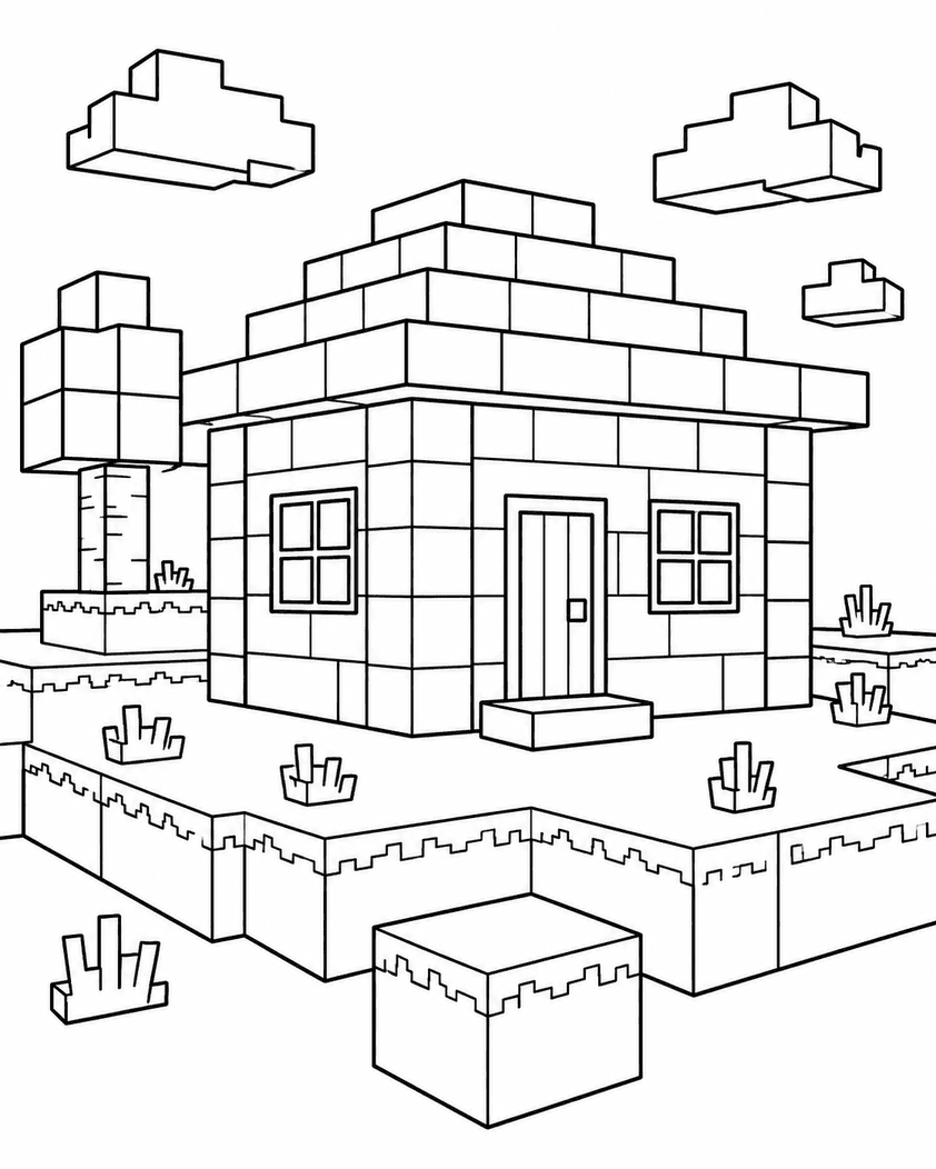 Minecraft Haus Ausmalbild