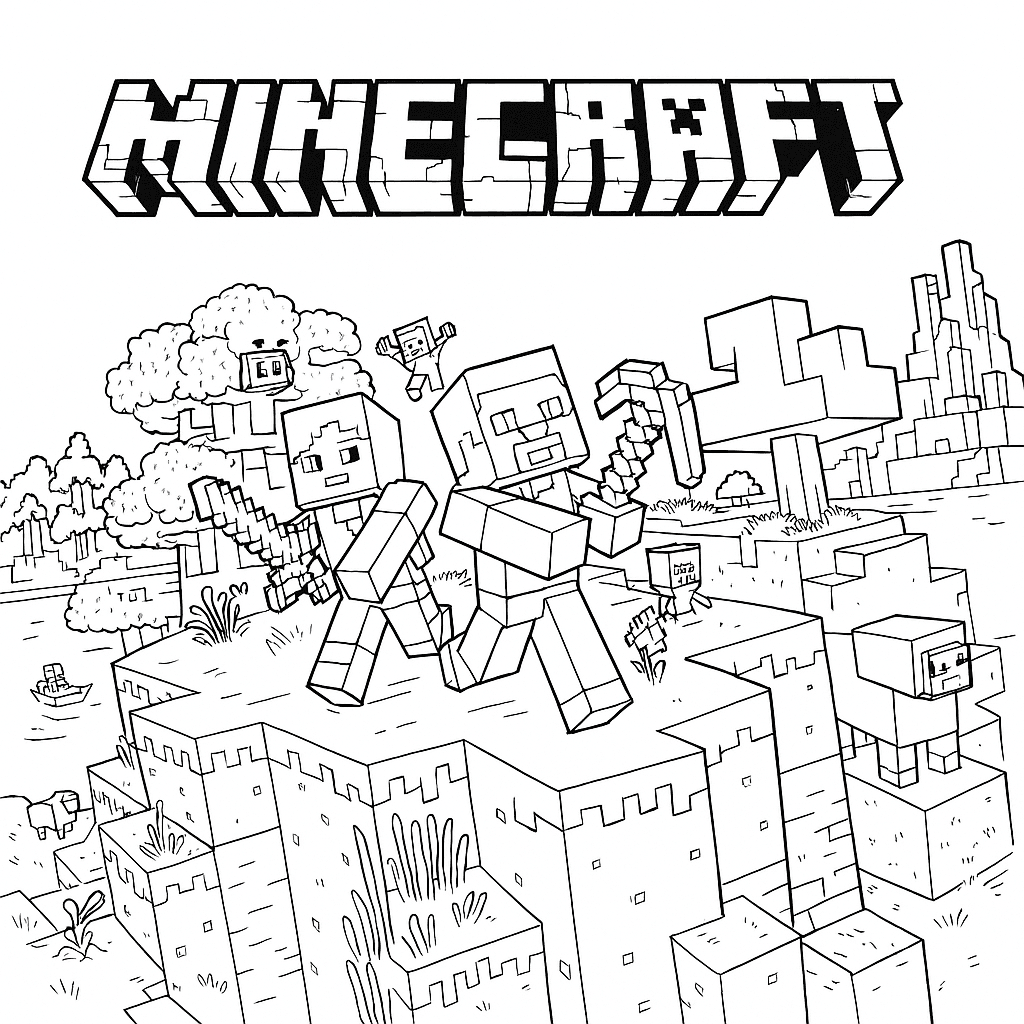 Minecraft Landschaft Ausmalbild