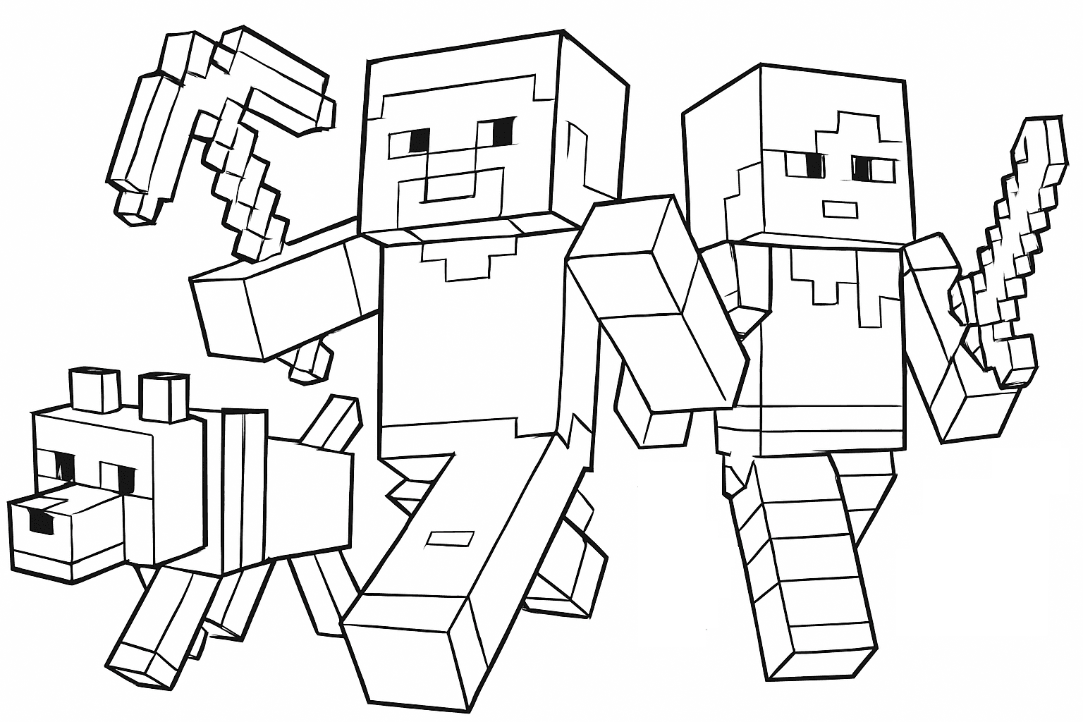 Steve und Alex mit Hund Ausmalbild