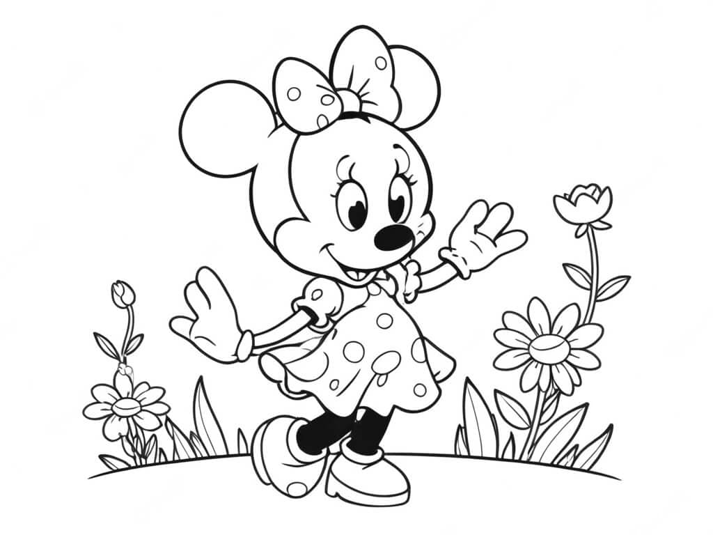Minnie Maus mit Blumen Ausmalbild