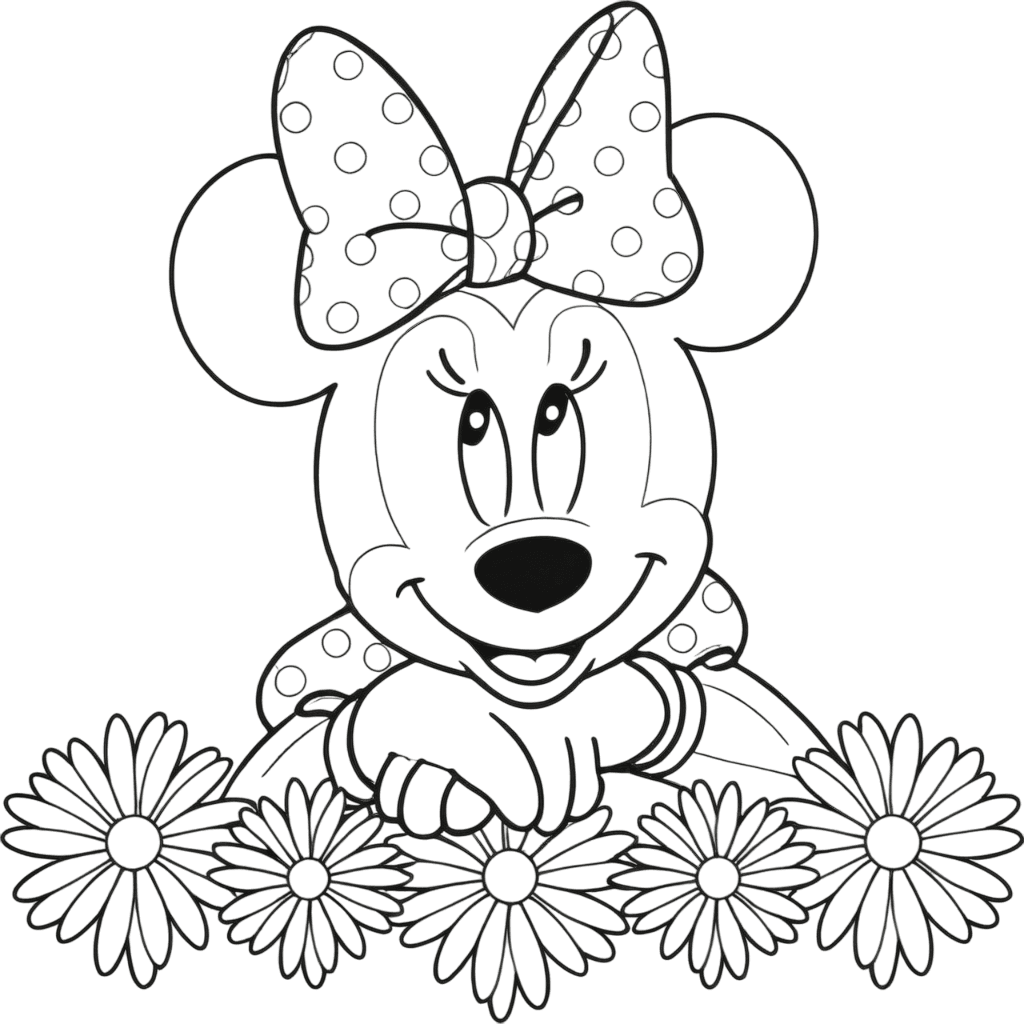 Minnie Maus mit Rosen Ausmalbild