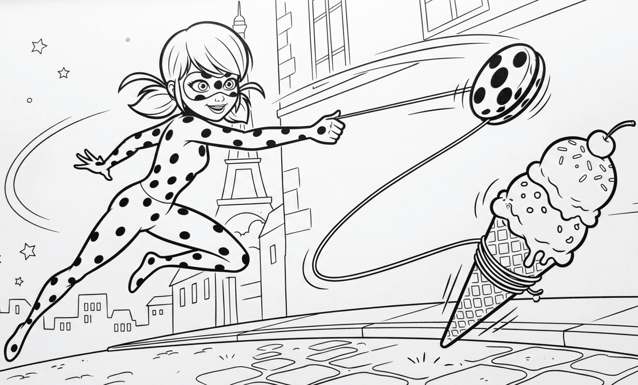 Ladybug rettet Eis mit Jojo Ausmalbild