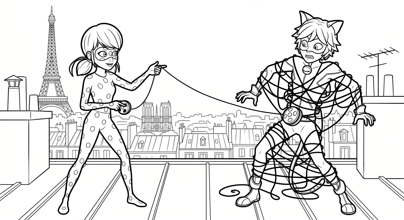 Ladybug und Cat Noir mit Jojo Ausmalbild