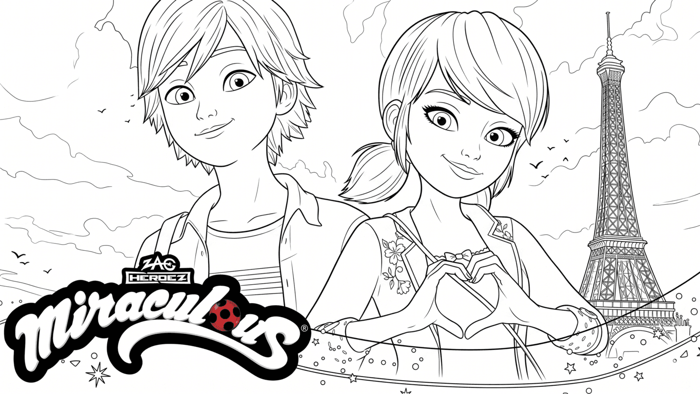 Marinette und Adrien Ausmalbild
