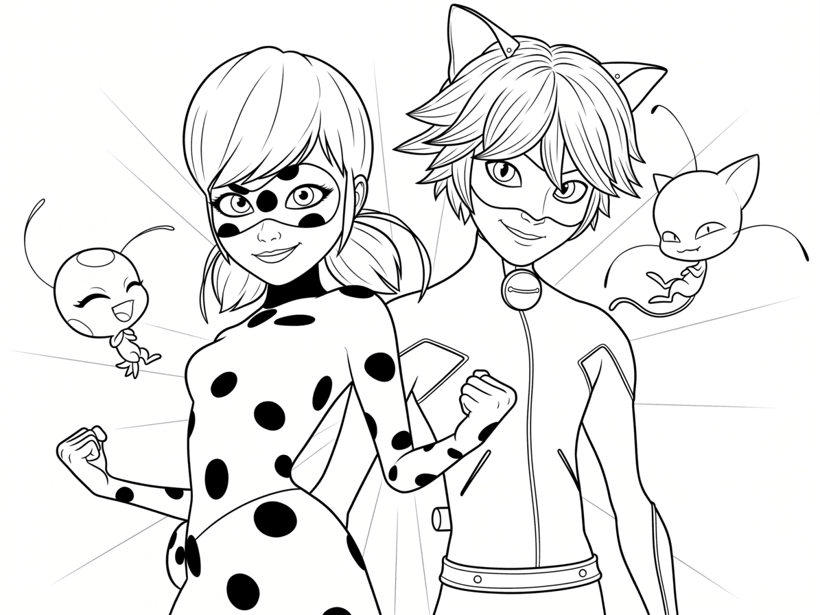 Miraculous Ladybug und Cat Noir Ausmalbild