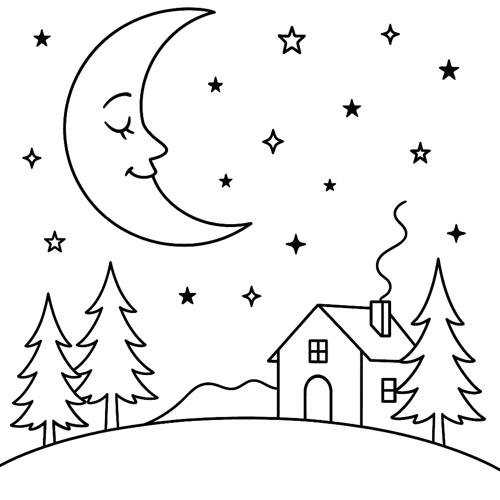 Mond in der Nacht Ausmalbild