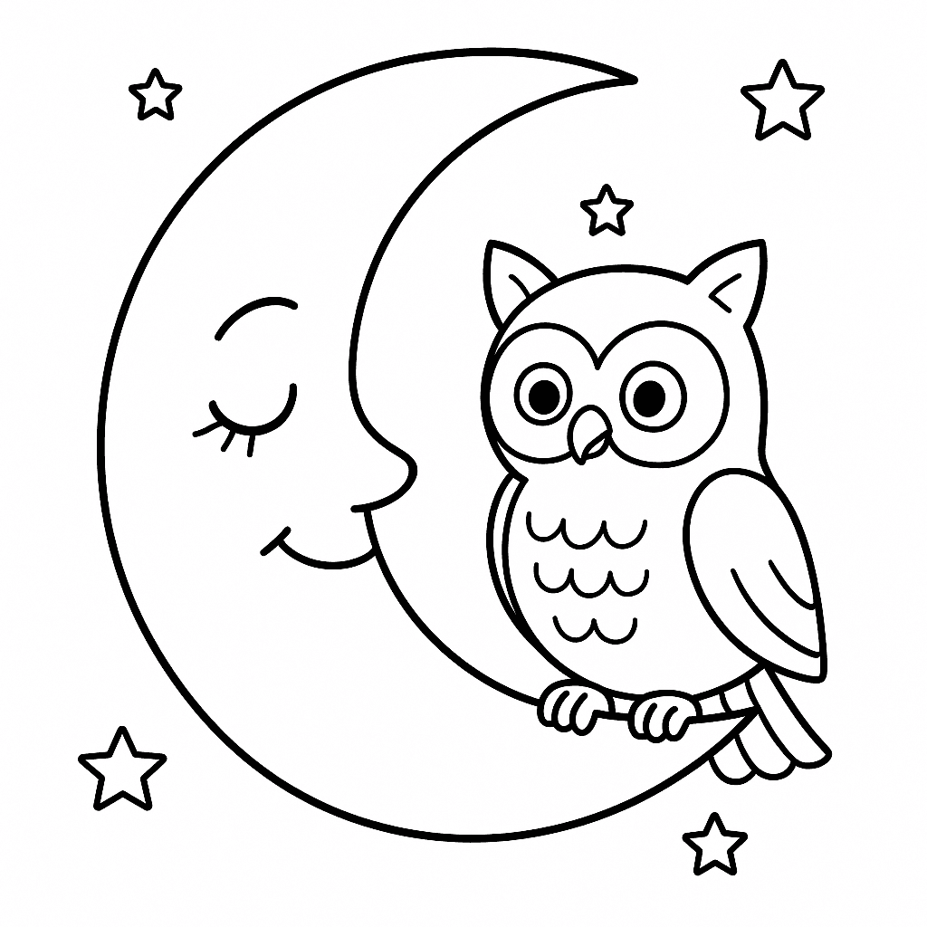 Mond mit Vogel Ausmalbild