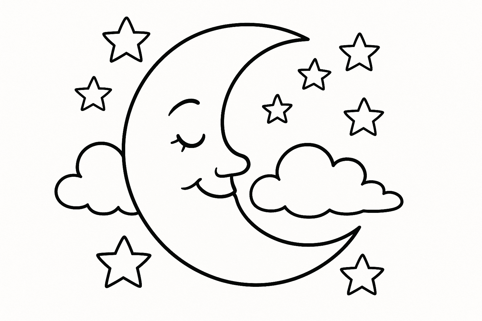 Mond mit Wolken Ausmalbild