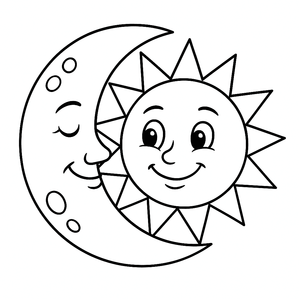 Mond und Sonne Ausmalbild