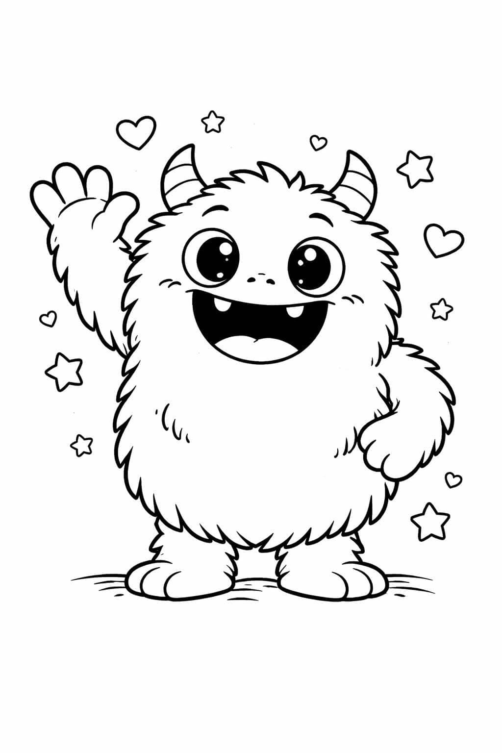 Freundliches Monster winkt Ausmalbild