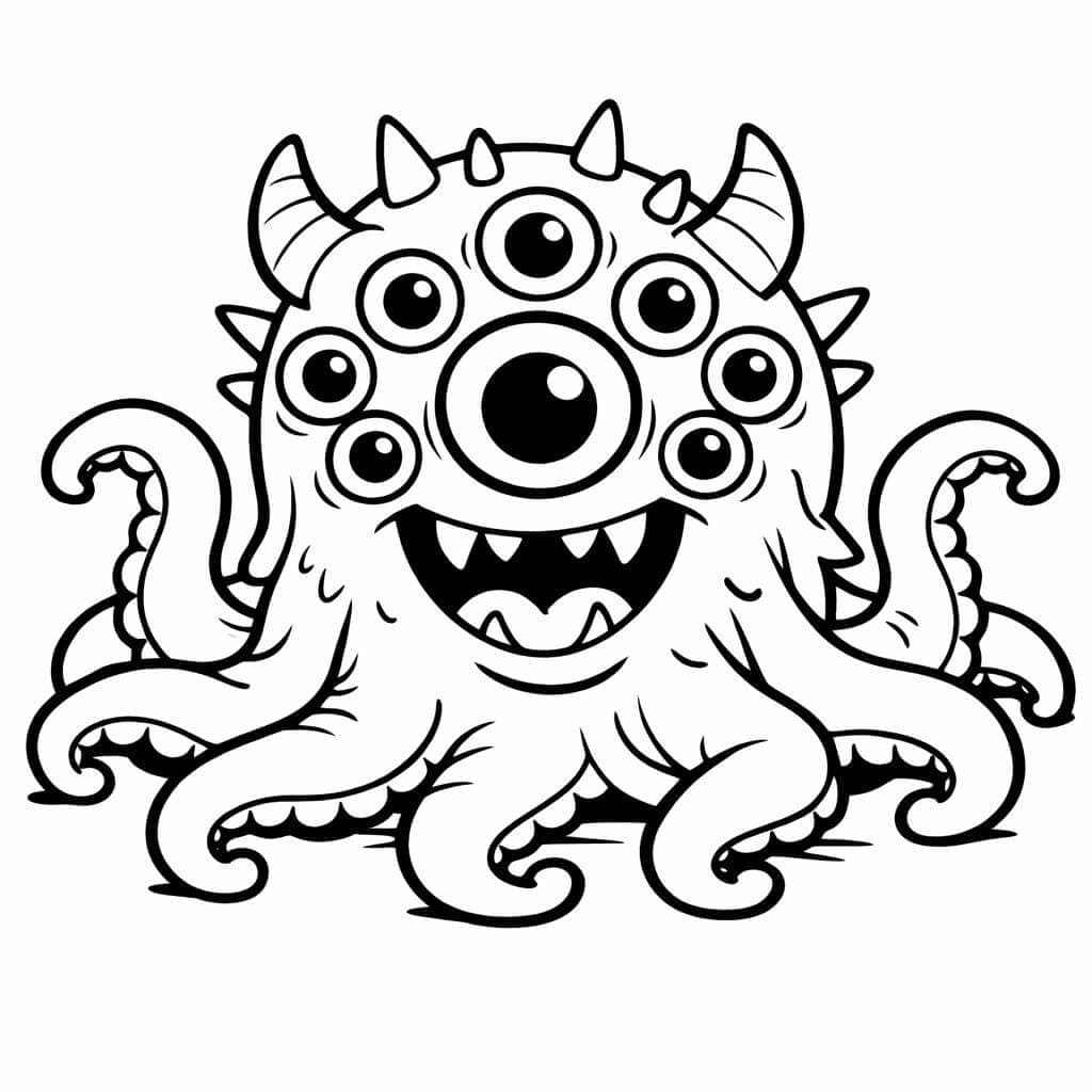 Gruseliges Monster mit vielen Augen Ausmalbild