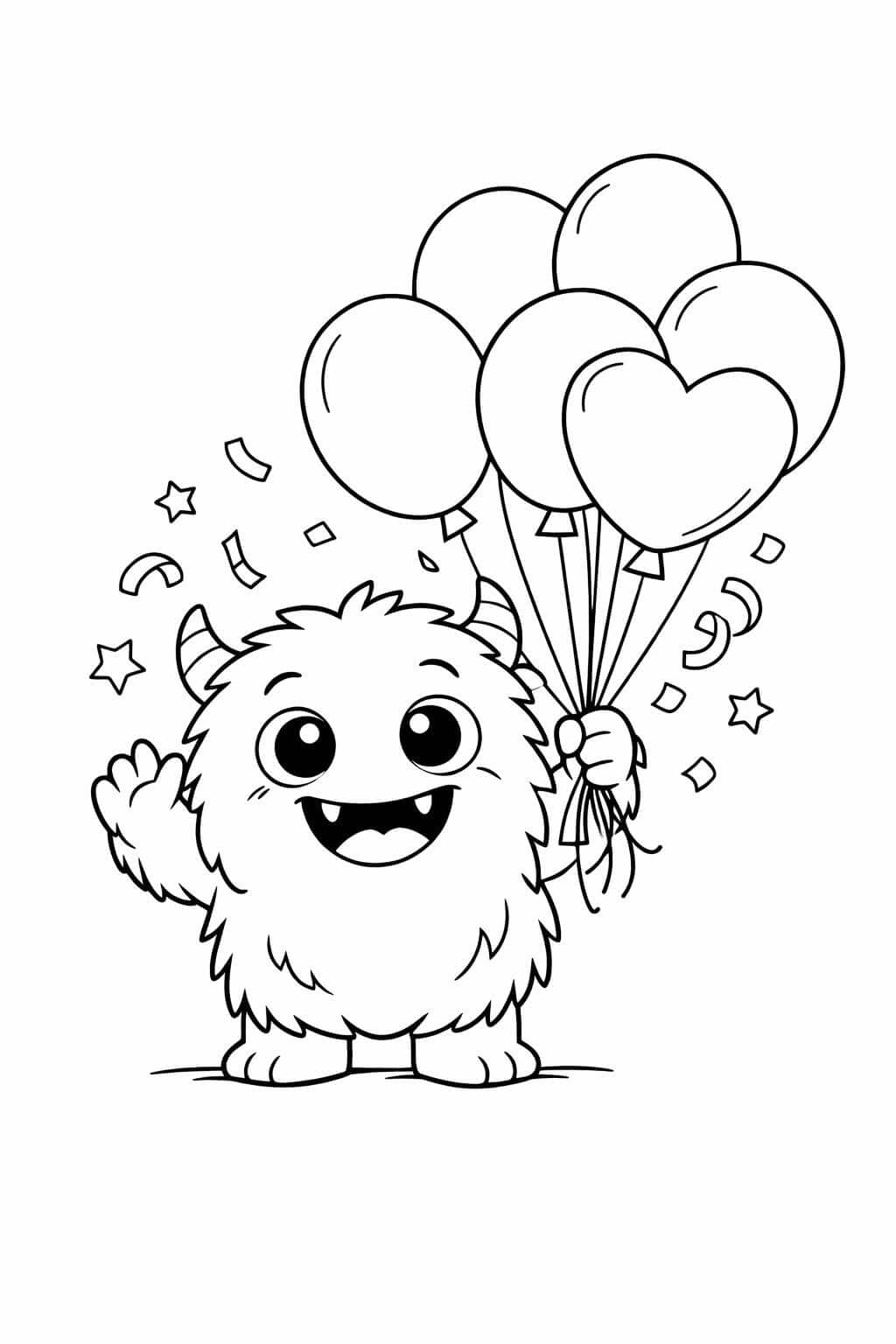 Monster hält Balloons Ausmalbild