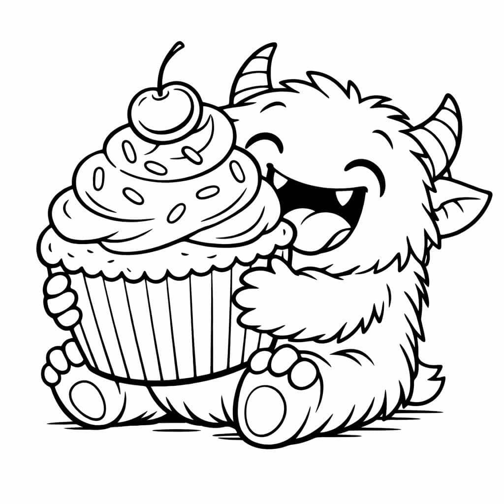 Monster isst Cupcake Ausmalbild