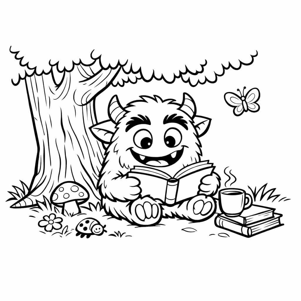 Monster liest Buch Ausmalbild