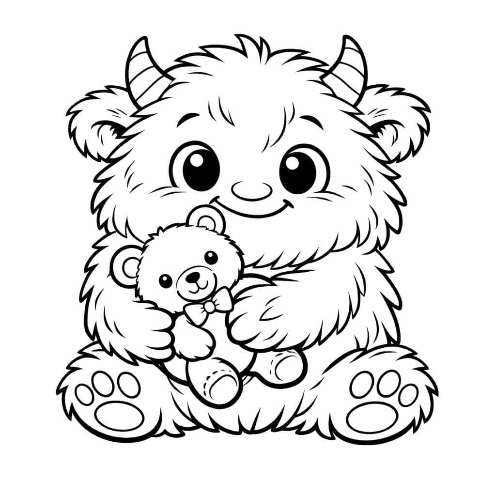 Niedliches Monster umarmt Teddy Ausmalbild