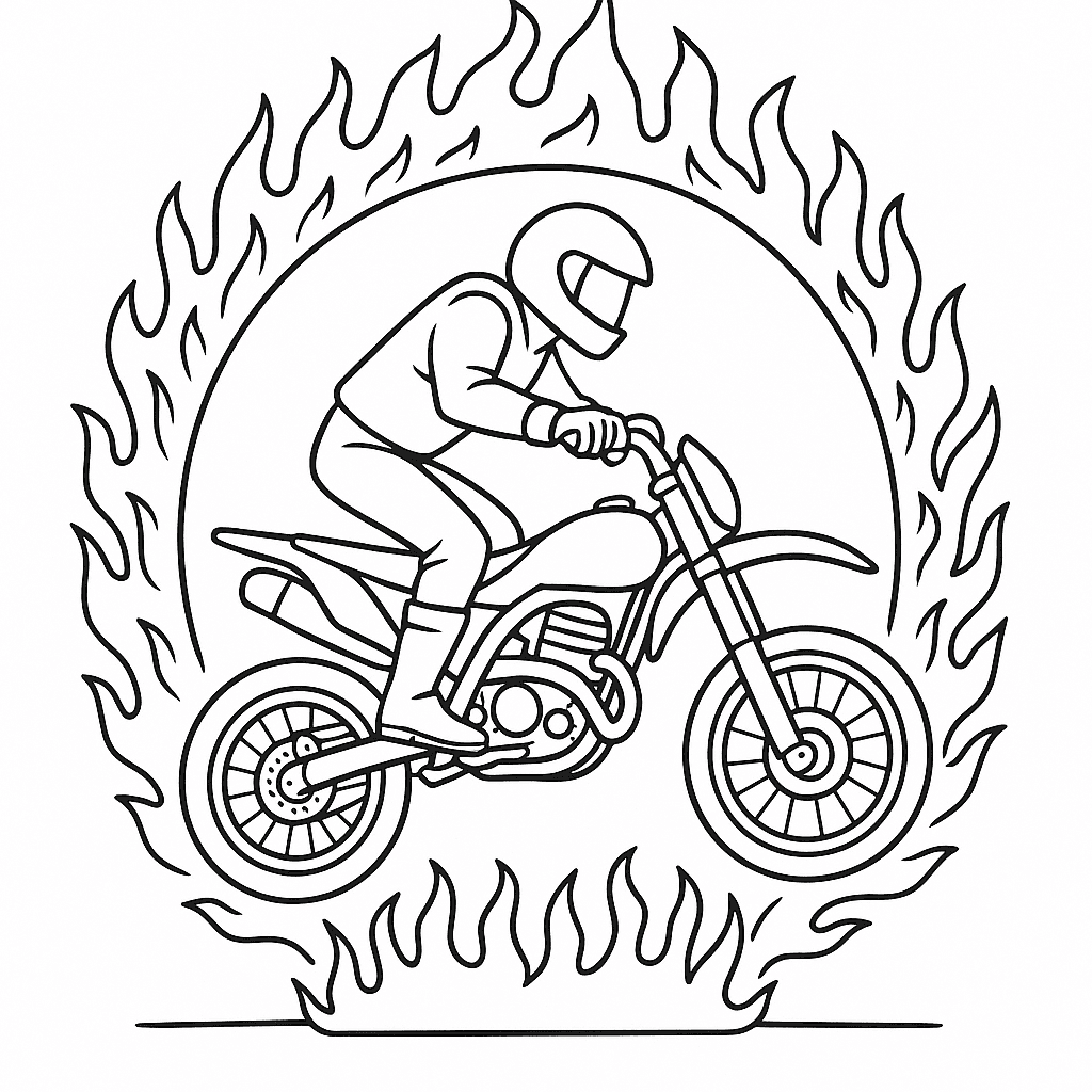 Biker mit Feuerbogen Ausmalbild