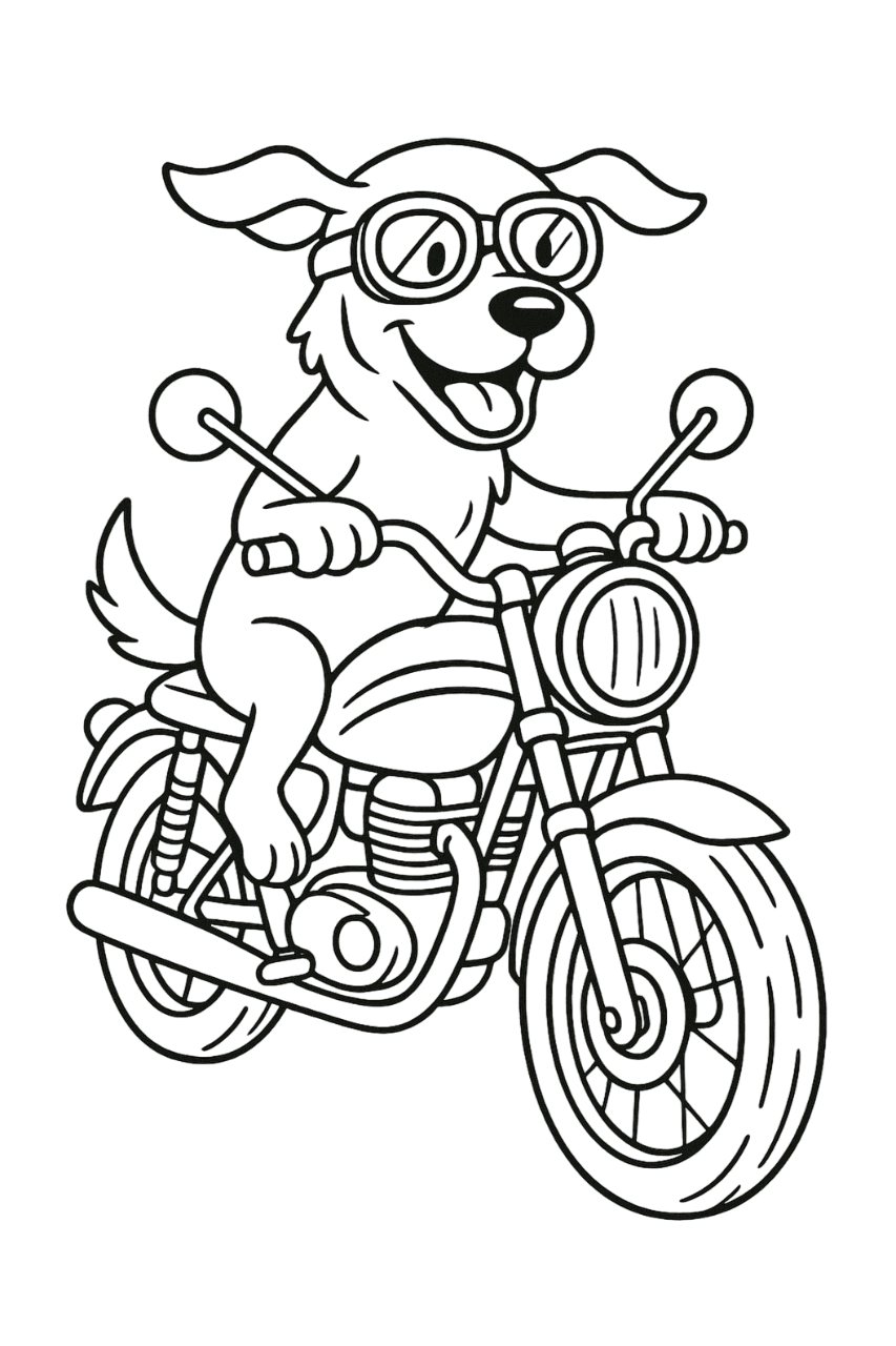 Hund auf Motorrad Ausmalbild