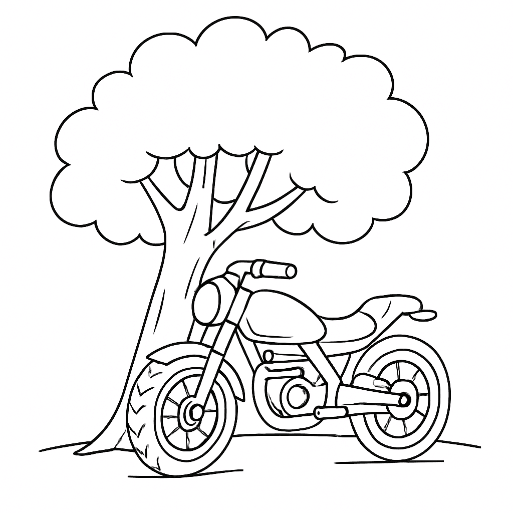 Motorrad auf Baum Ausmalbild