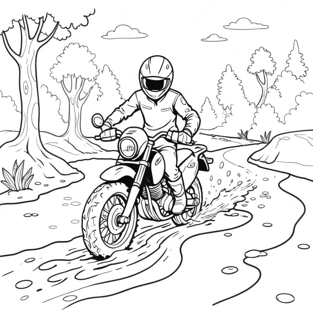 Motorrad auf Trail Ausmalbild