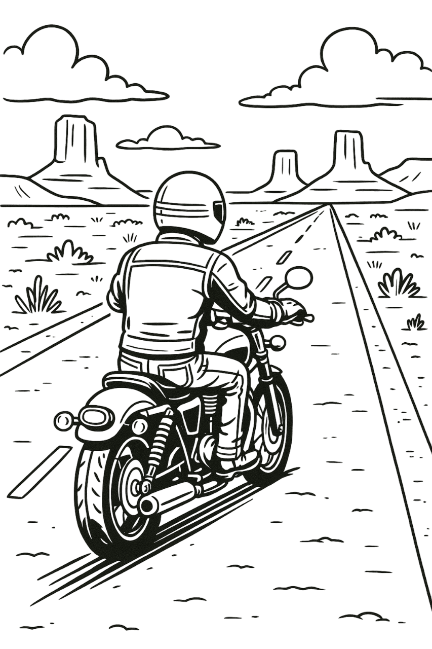 Motorrad in der Wüste Ausmalbild