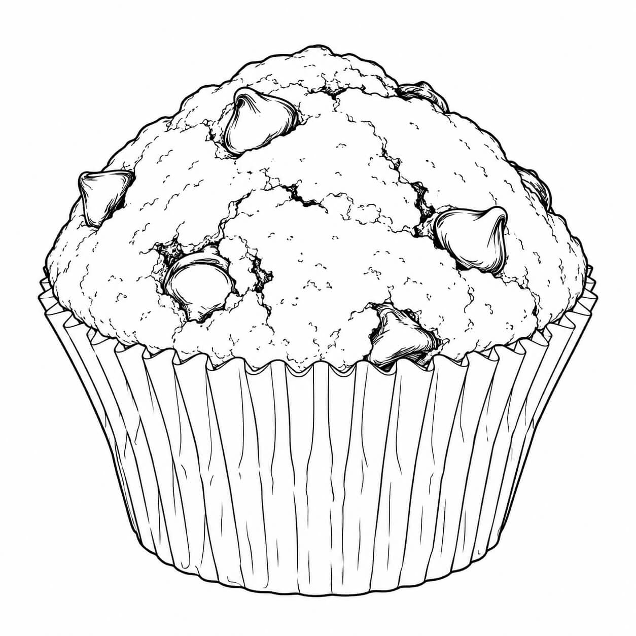Realistischer Schokoladenmuffin – realistische Malvorlage in Schwarz-Weiß