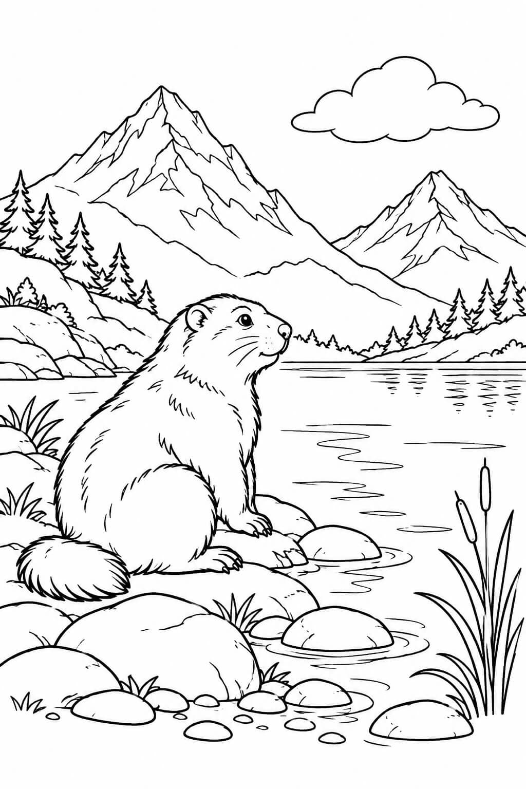 Murmeltier am Bergsee zum Ausdrucken
