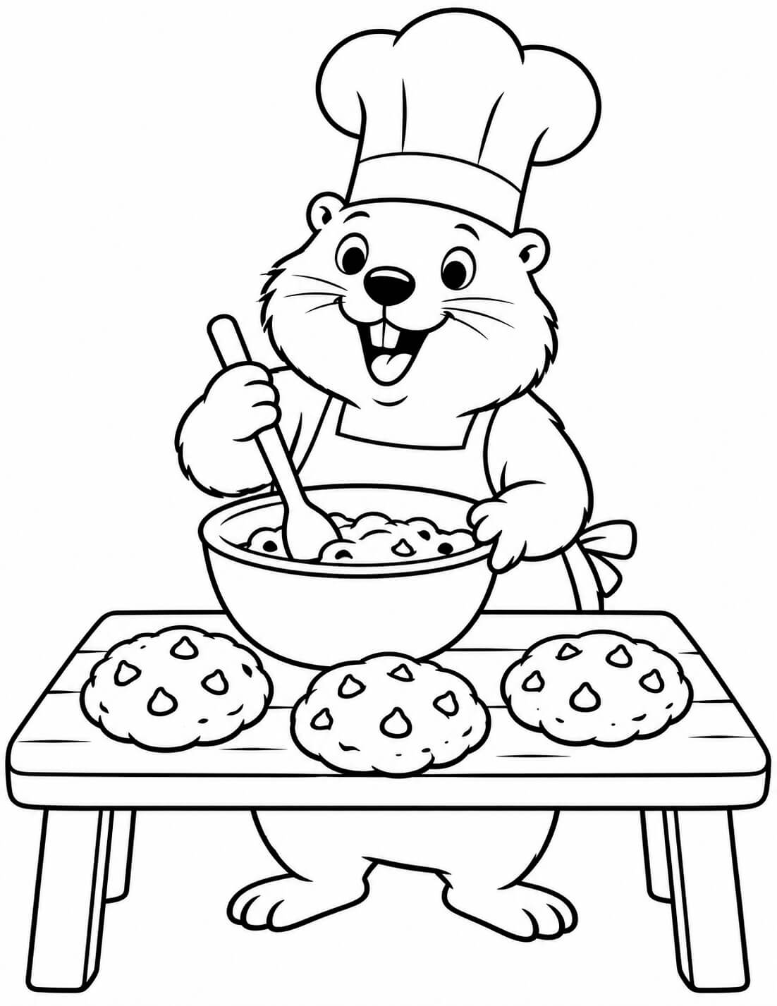 Murmeltier beim Backen zum Ausdrucken