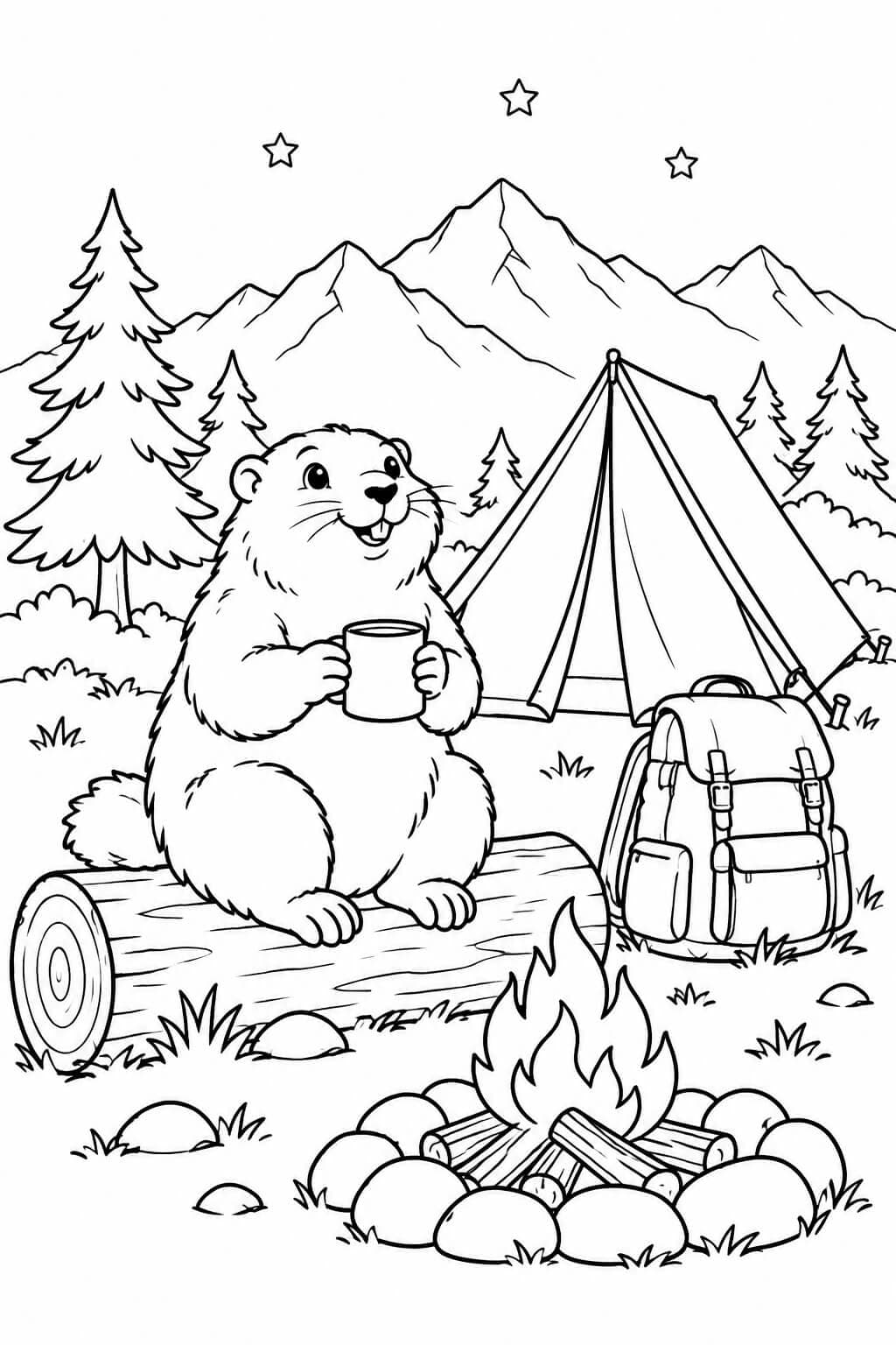 Murmeltier beim Campen zum Ausdrucken
