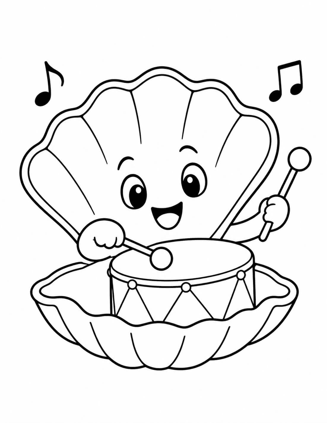 Muschel beim Musikmachen Ausmalbild zum Ausdrucken
