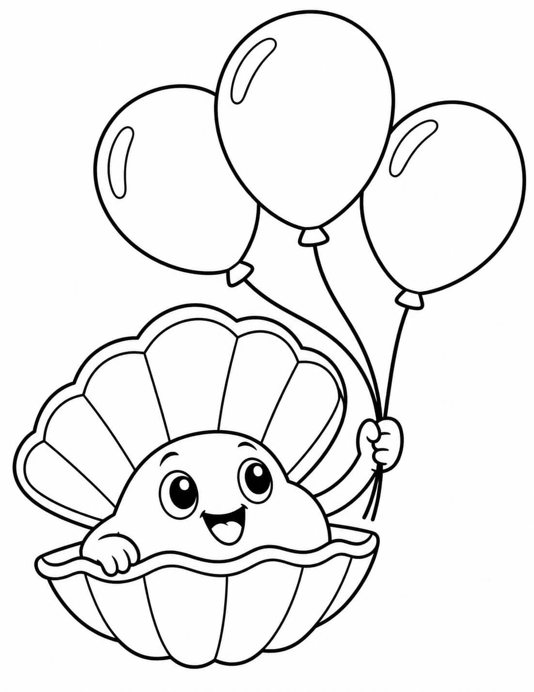 Muschel mit Luftballons Ausmalbild zum Ausdrucken
