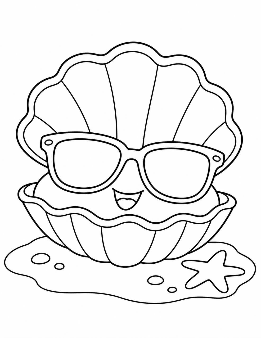 Muschel mit Sonnenbrille Ausmalbild zum Ausdrucken