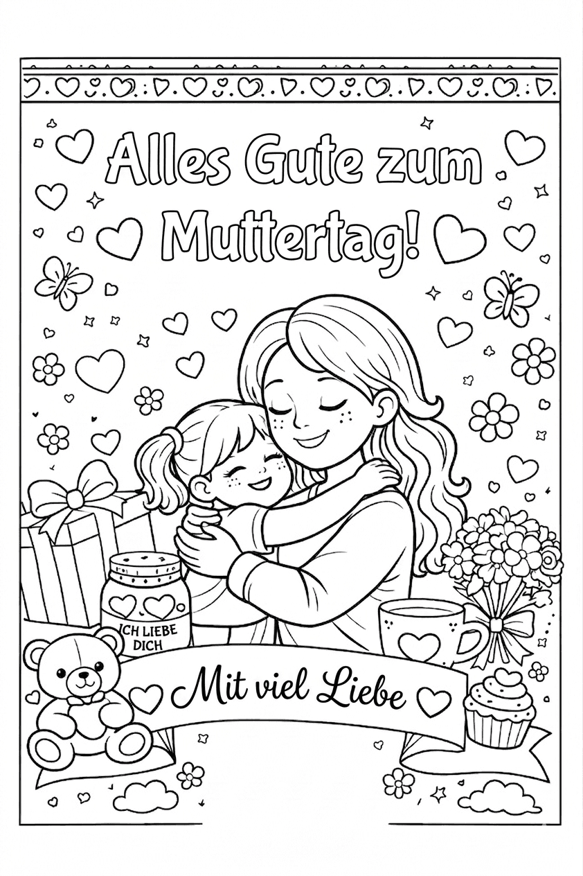 Froher Muttertag Karte zum Ausmalen
