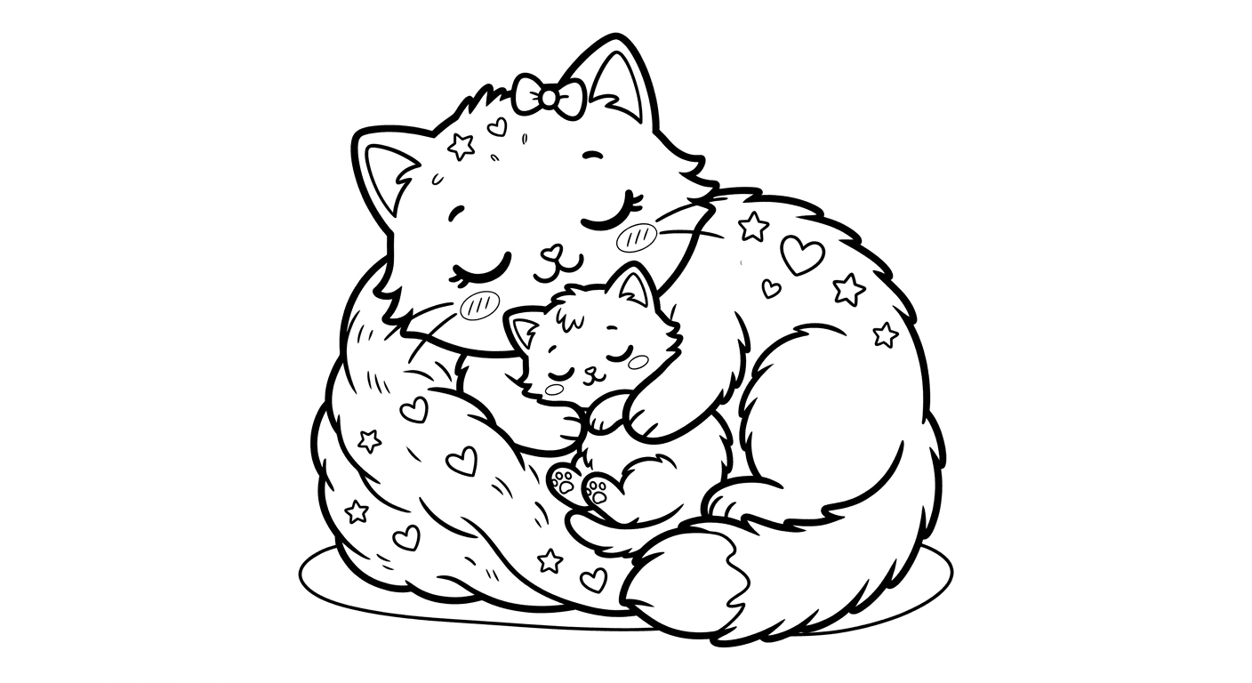 Katzenmutter und Kitten Ausmalbild