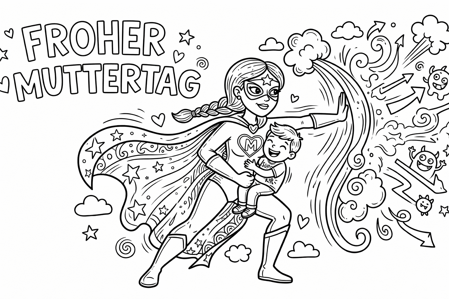 Superhelden-Mutter zum Muttertag Ausmalbild
