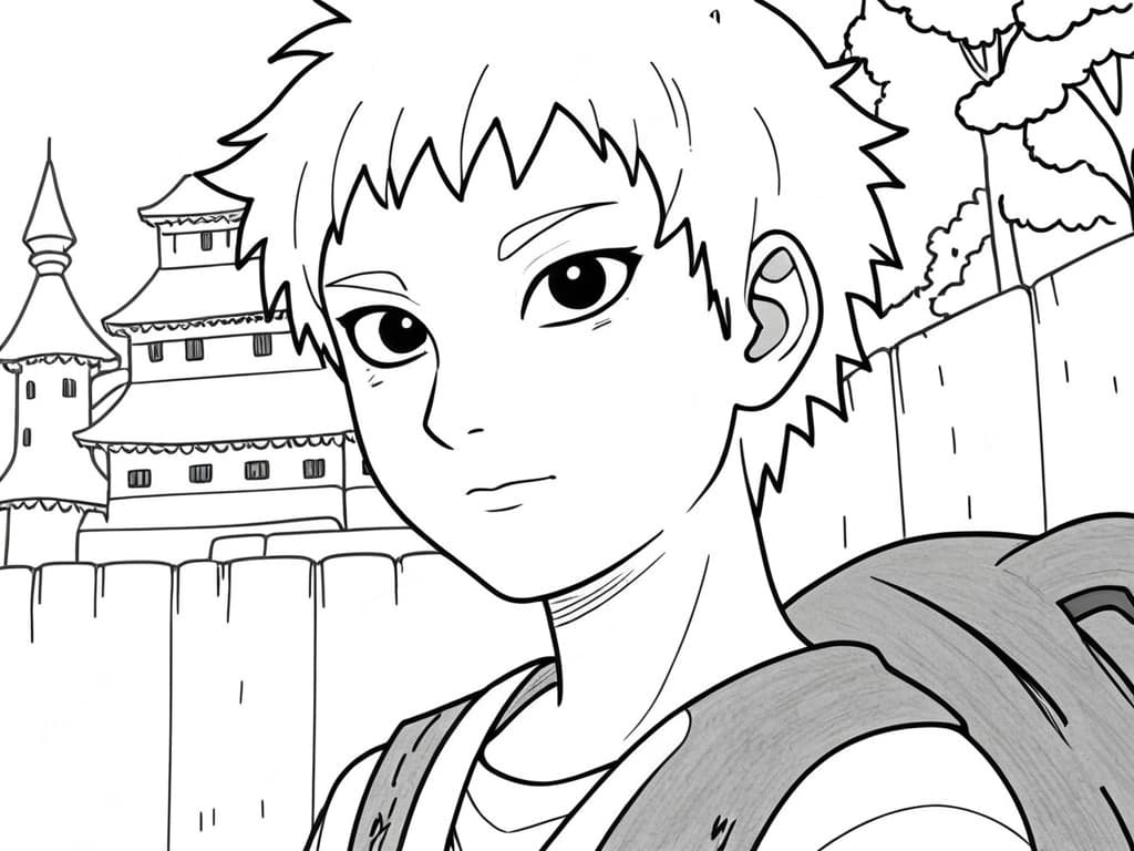 Gaara in Kämpferpose Ausmalbild
