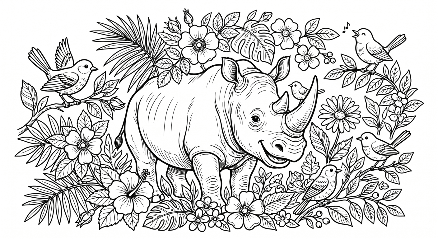 Glückliches Nashorn Ausmalbild