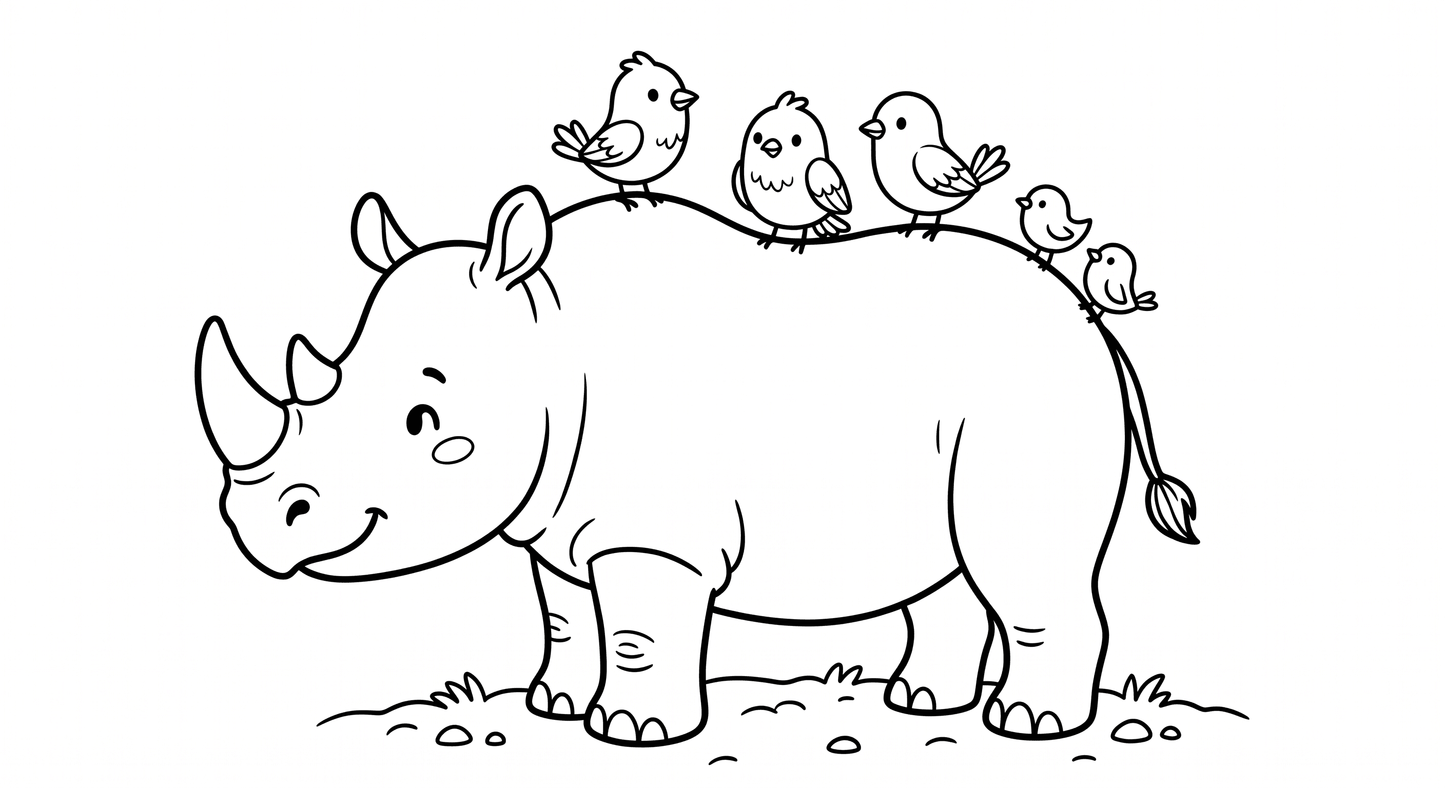 Nashorn mit Vögeln Ausmalbild