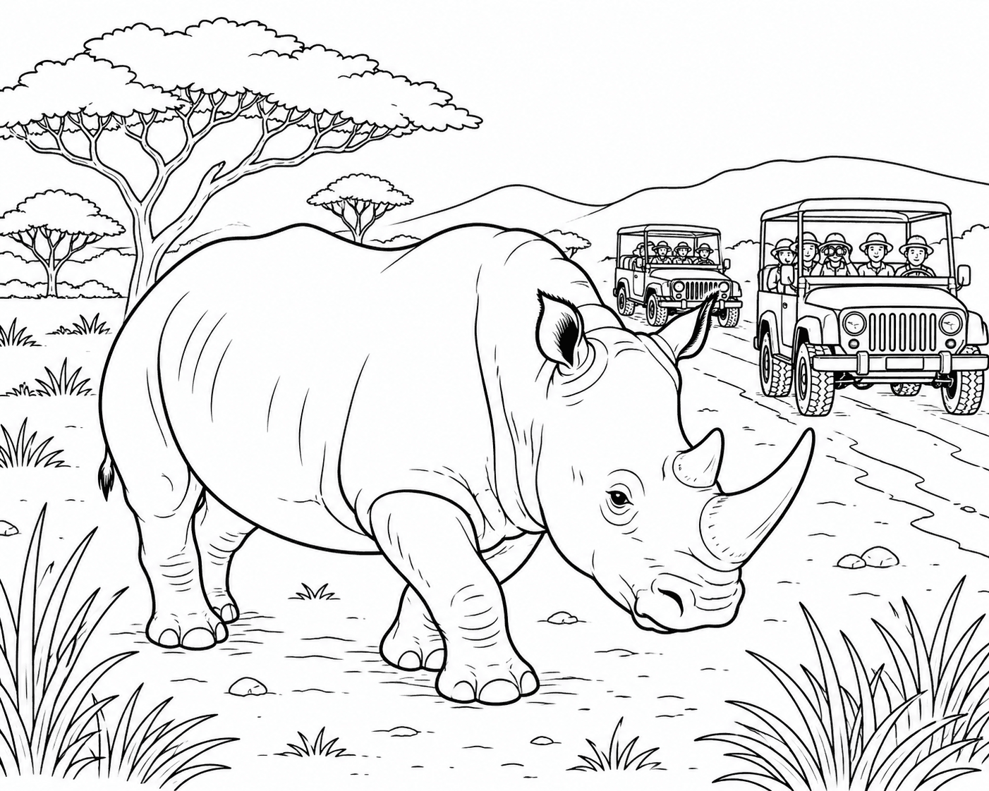 Nashorn Safari Ausmalbild