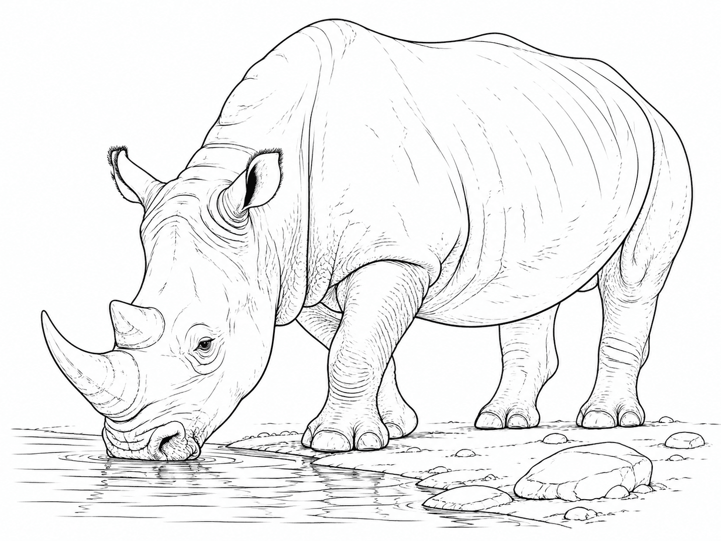 Nashorn trinkt Wasser Ausmalbild