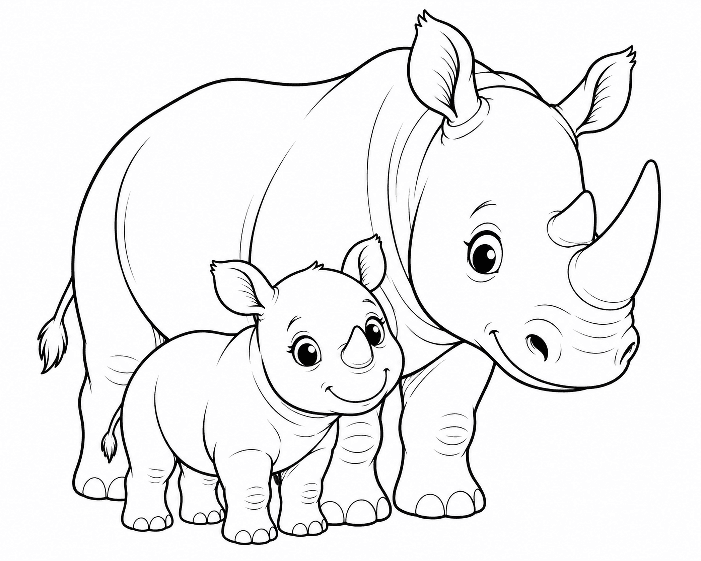 Nashorn und Mutter Ausmalbild