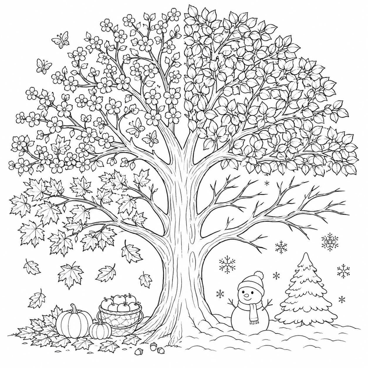 Vier Jahreszeiten Baum Ausmalbild