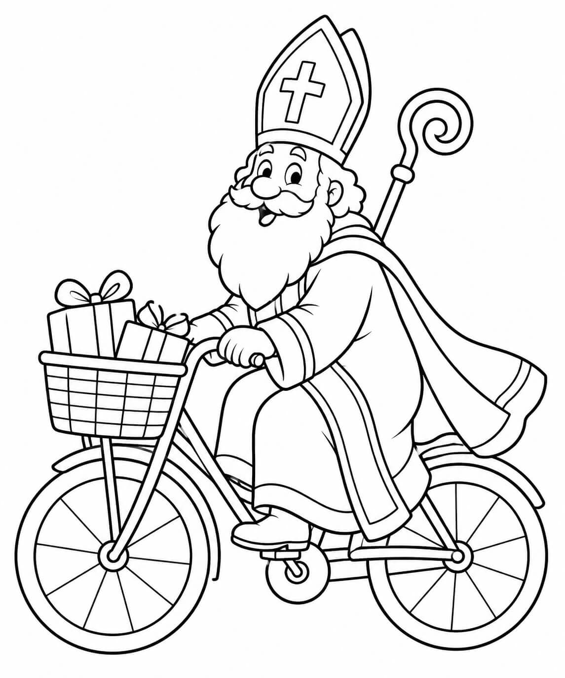 Nikolaus auf dem Fahrrad – Nikolaus Ausmalbild