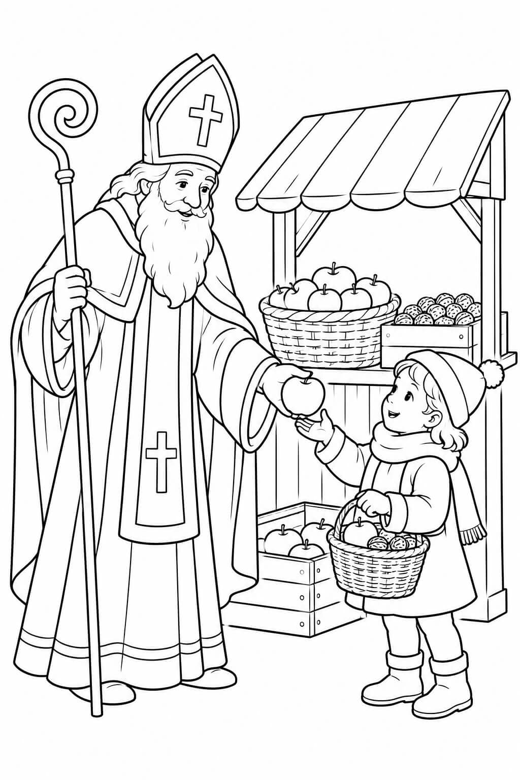 Nikolaus auf dem Marktplatz – Nikolaus Ausmalbild