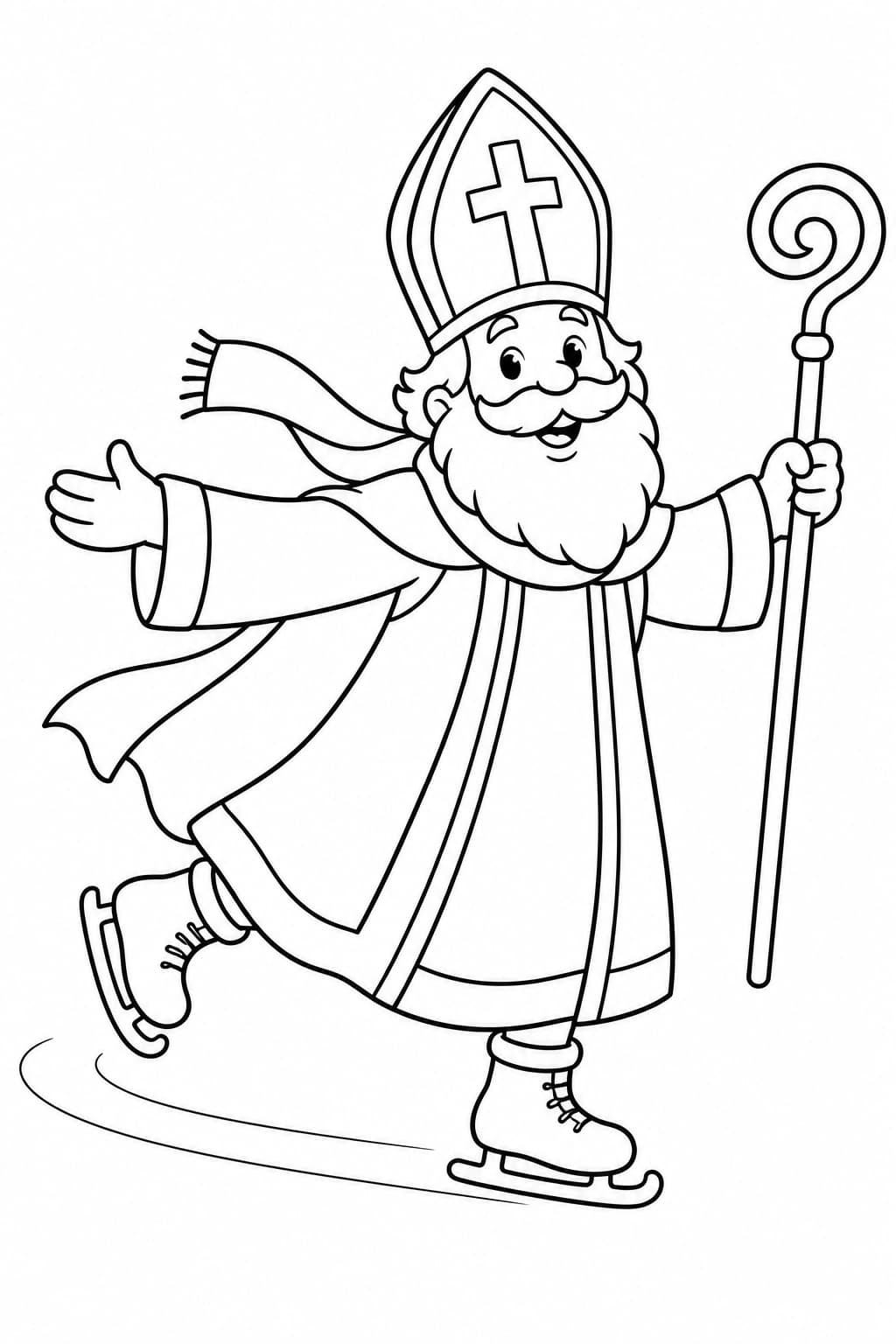 Nikolaus auf Schlittschuhen – Nikolaus Ausmalbild