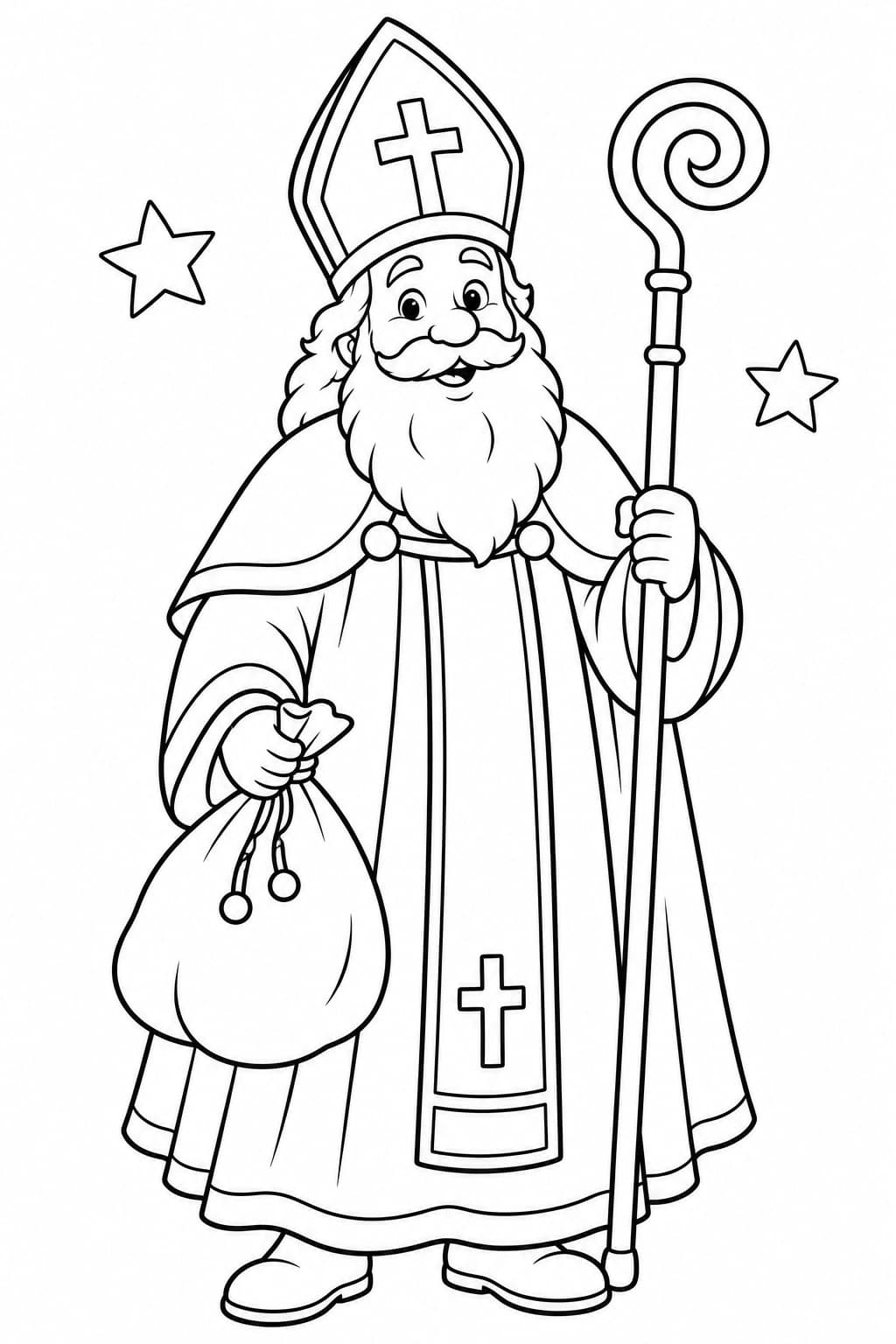 Nikolaus mit Mitra und Bischofsstab – Nikolaus Ausmalbild