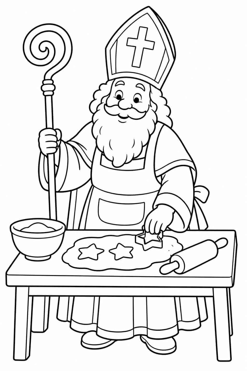 Nikolaus backt Plätzchen – Nikolaus Ausmalbild