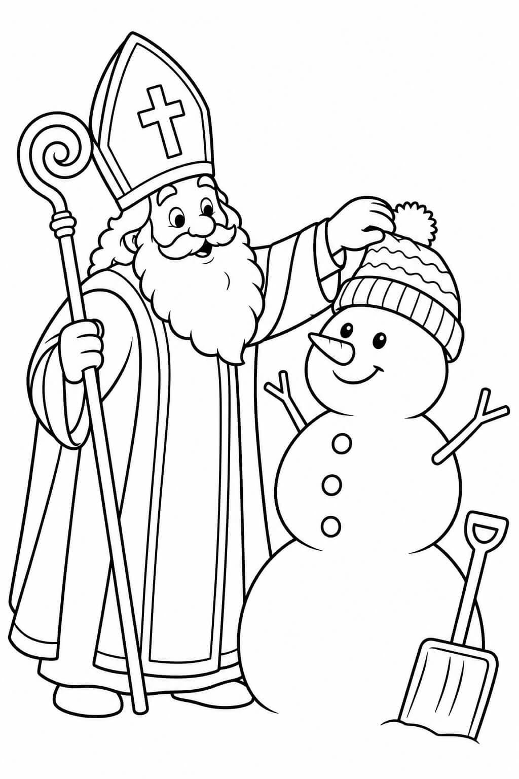 Nikolaus baut einen Schneemann – Nikolaus Ausmalbild